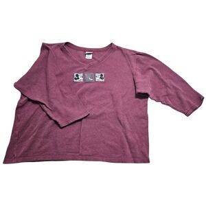 Disney Store Mickey Minnie Mouse Waffle Knit Thermal Top Burgundy XL Women *